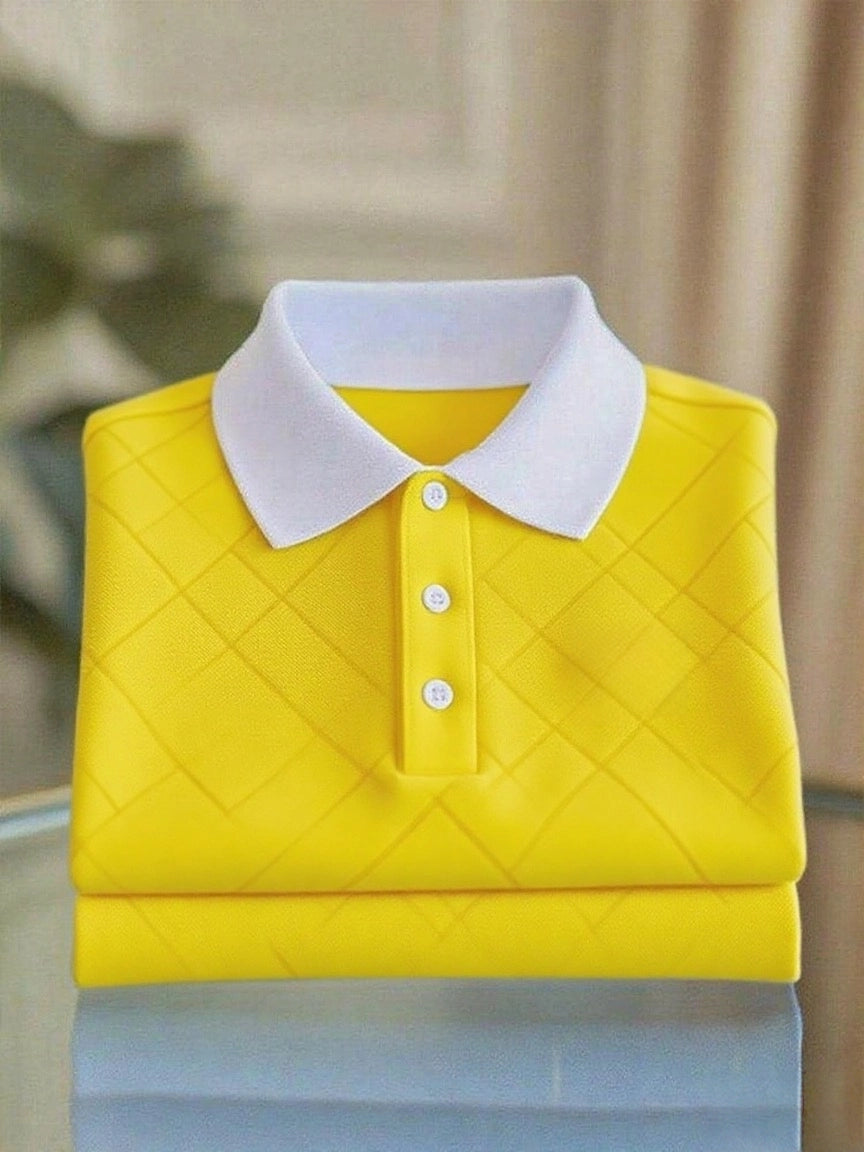 Men's Business Casual Button Short Sleeve Polo Shirt