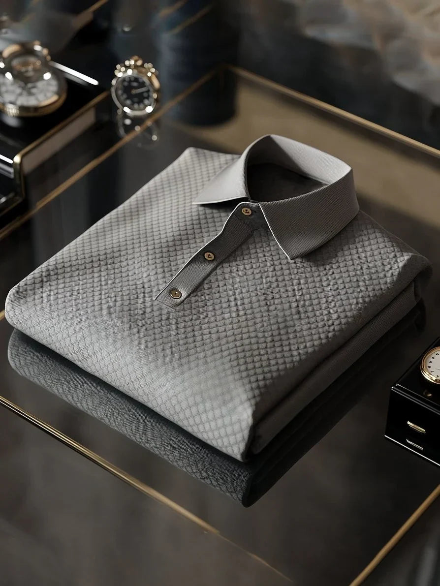 Men's Business Casual Textured Button Short Sleeve Polo Shirt