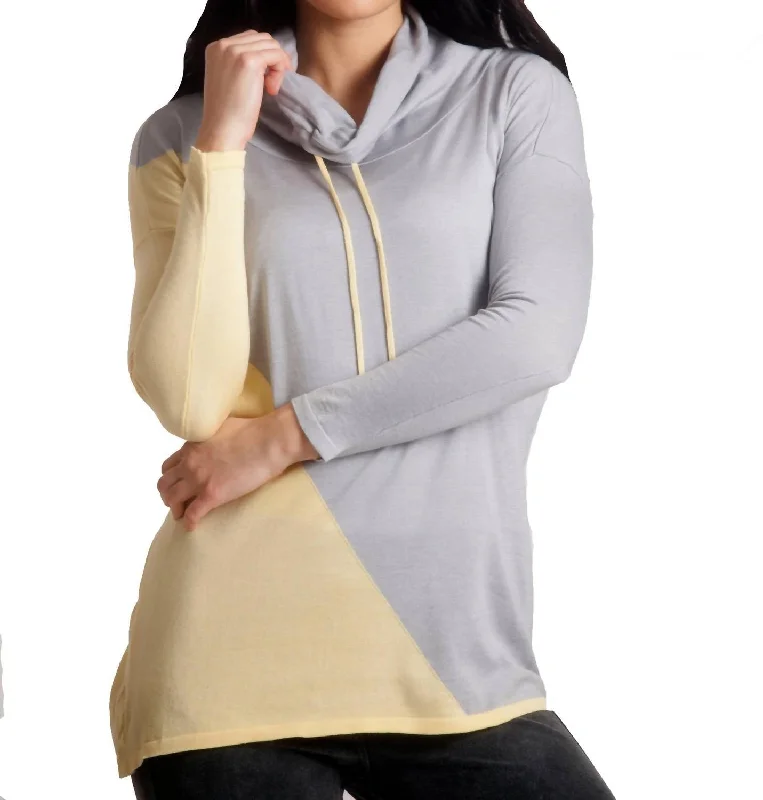 2-Tone Draw String Cowl Neck Pullover In Yellow/gray