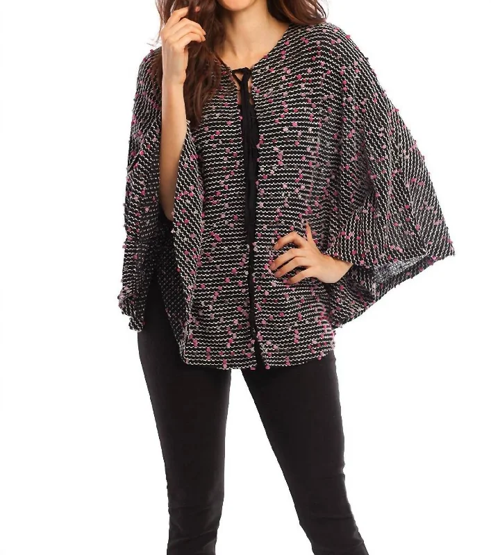 Aria Tie-Up Poncho In Black Multi