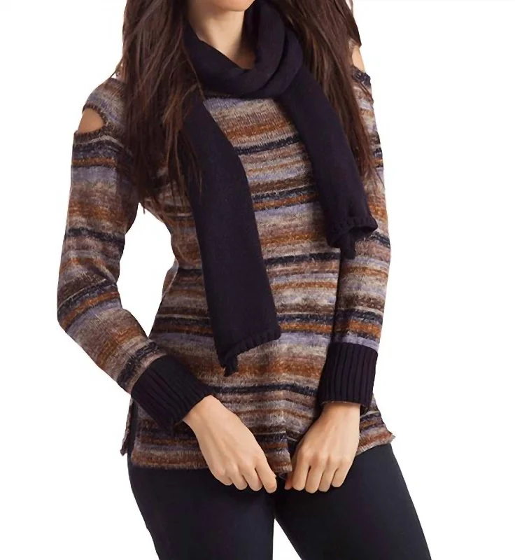 Bethany Striped Sweater W/ Scarf In Navy Multi