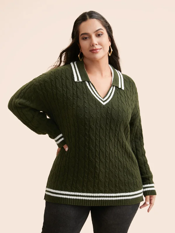 Contrast Trim Split Hem Pullover