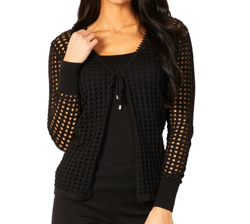 Crochet Tie Up Cardigan In Black