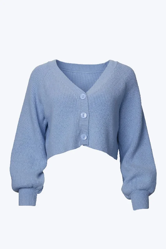 Cropped Slouchy Ribbed-Knit Cardigan In Blue