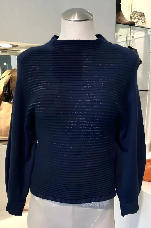 Diagonal Mock Neck Sweater In Oceano