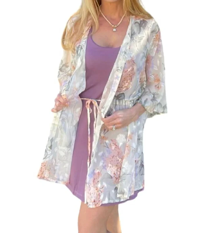 Floral Printed String Waist Kimono In Multi