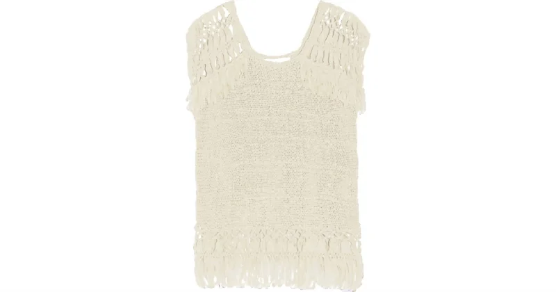 Fringe Crochet Sleeveless Top In White