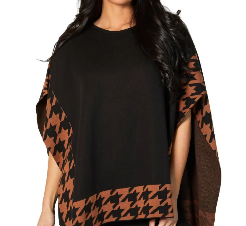 Houndstooth Poncho In Black/combo