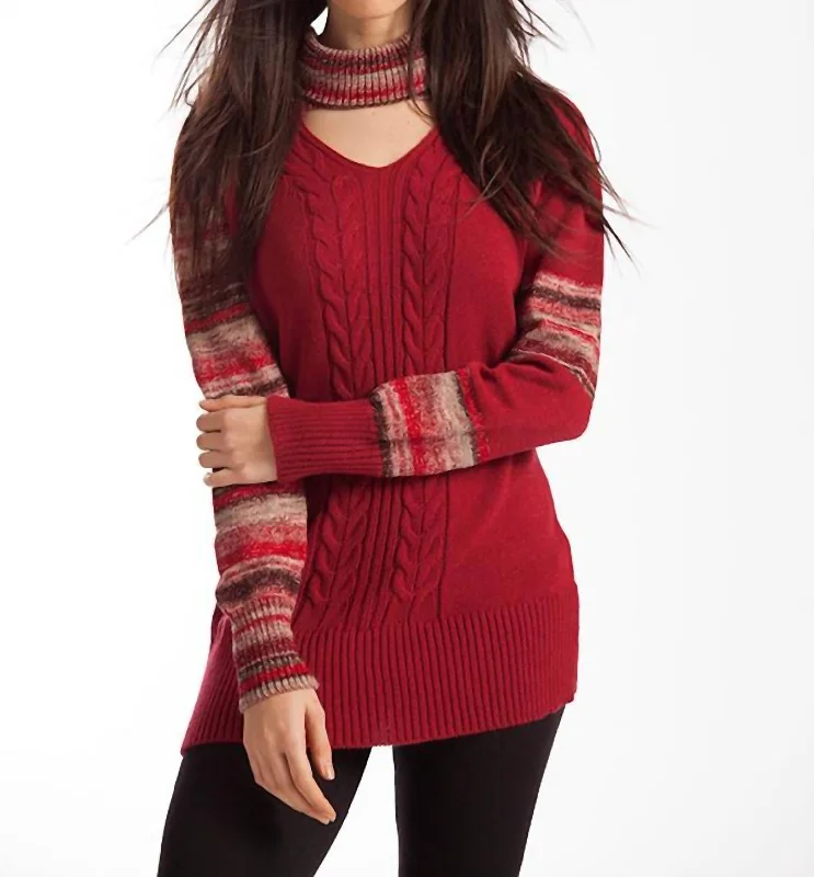 Katherine Braided Open Neck Sweater In Red Multi