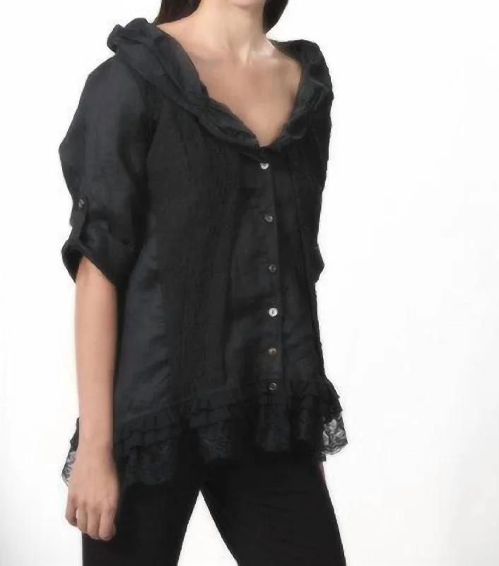 Lace-Trim Faux Layered Cardigan In Black