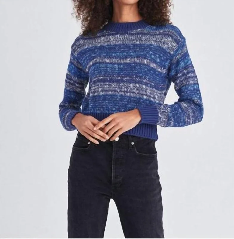 Lofty Cotton Marl Stripe Sweater In Blue Combo