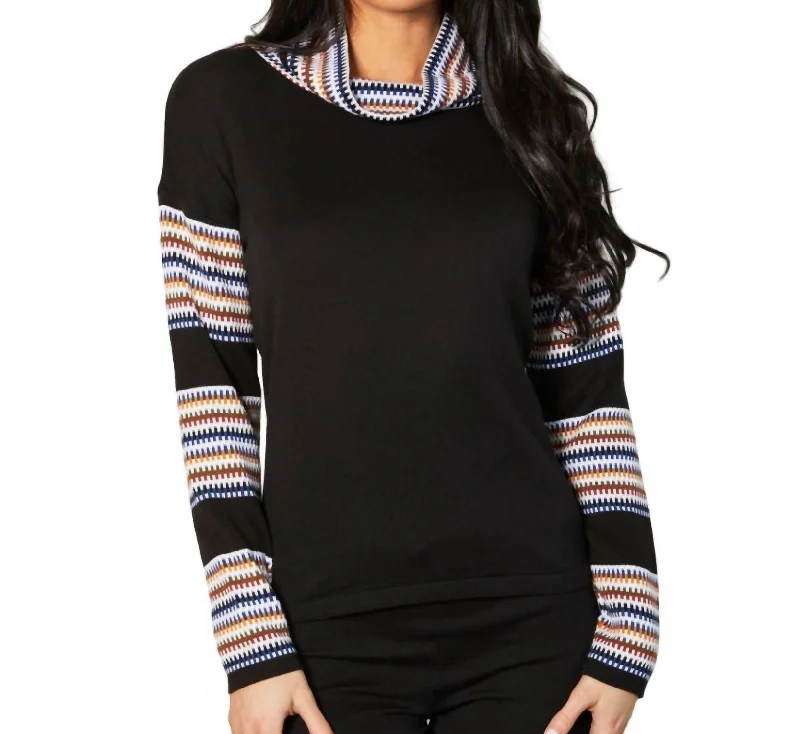 Long Sleeve Cowl Neck Sweater In Black/multi