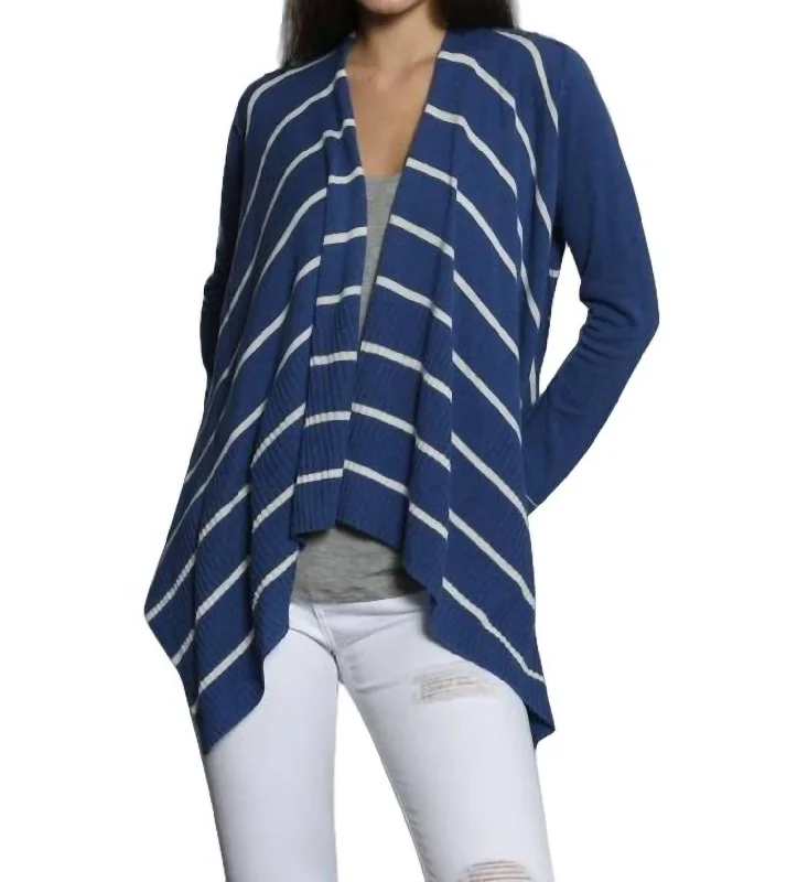 Luxe Cover Up Cardigan In Navy/white