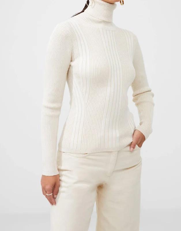 Mari Roll Neck Jumper Sweater In Cream Multi