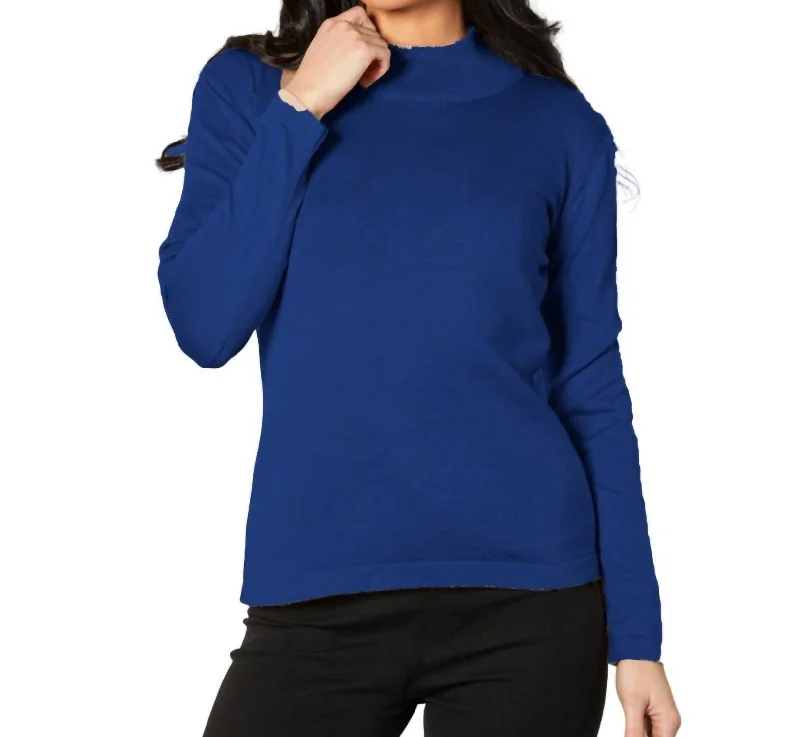 Mock Neck Long Sleeve Top In Cadet