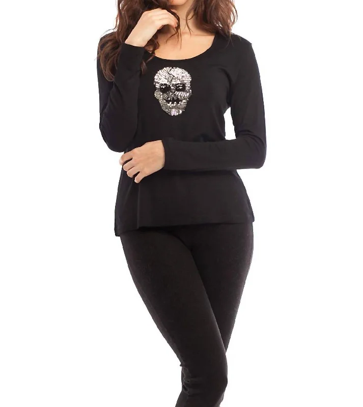 Nicole Long Sleeve Top In Black Silver