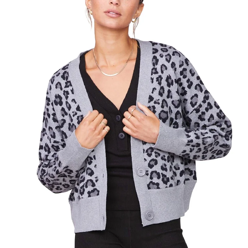 Oversized Leopard Cardigan In Heather Grey