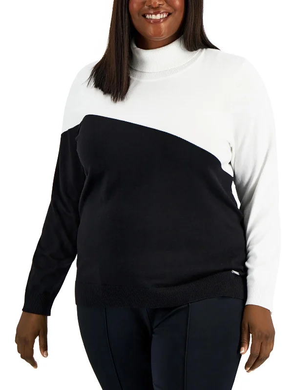 Plus Womens Colorblock Office Turtleneck Sweater