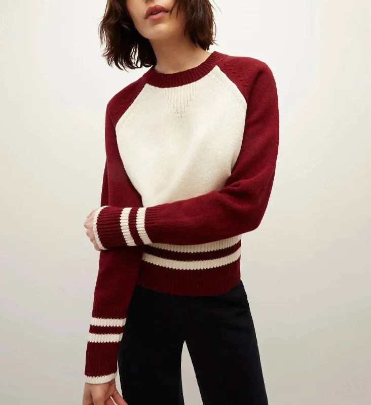 Ralie Pullover In Ivory/maroon