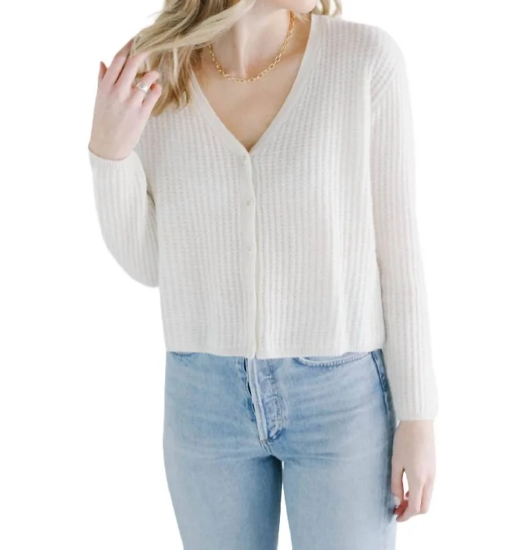 Rita Waffle Knit Cashmere Cardigan In Chalk