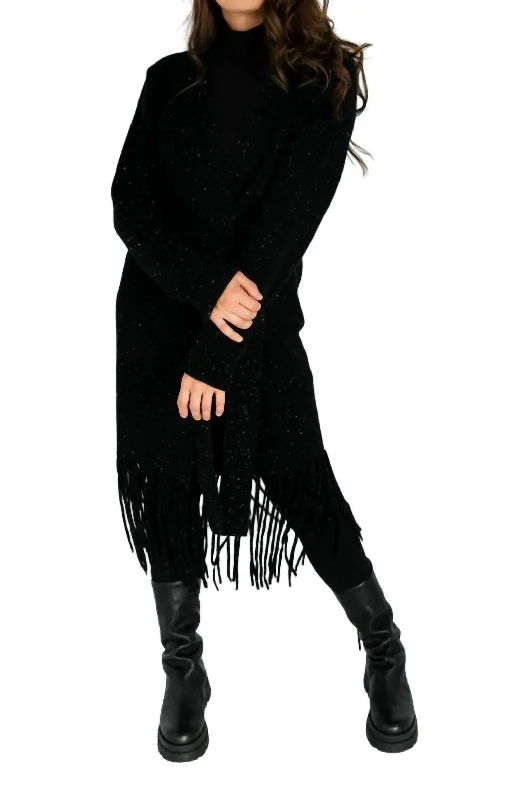 Riva Fringe Cardigan In Black