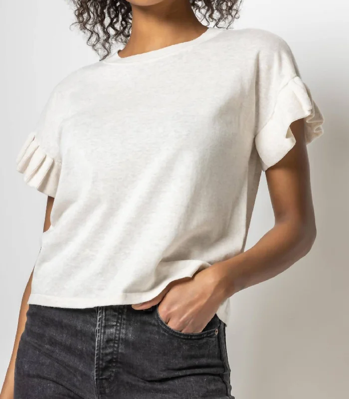 Ruffle Sleeve Crew Neck Sweater In Oat