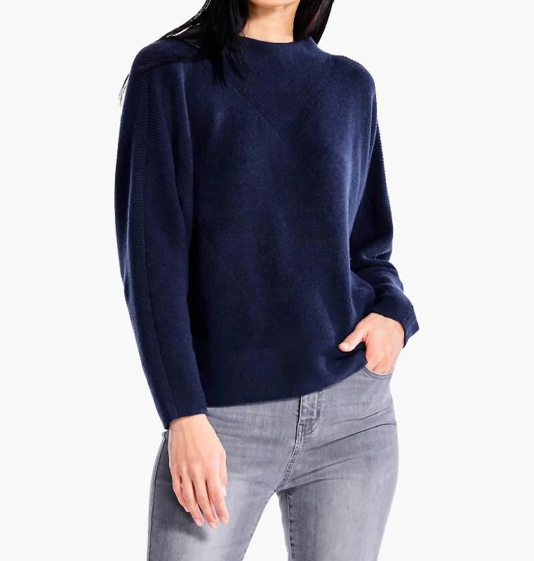 Shaker Knit Mock Sweater In Dark Indigo