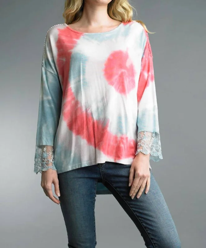 Tie Dye And Lace Hi Low Sweater In Multi