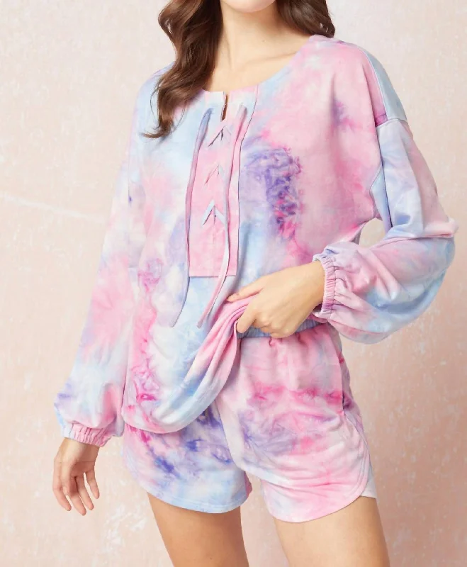 Tie Dye Long Sleeve Top In Pink/blue