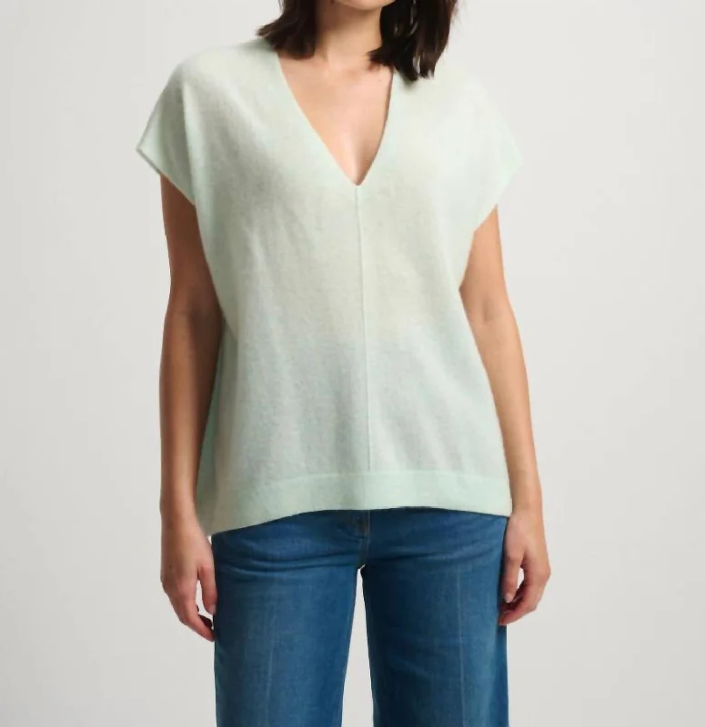 V Neck Poncho Top In Seafoam Haze Heather