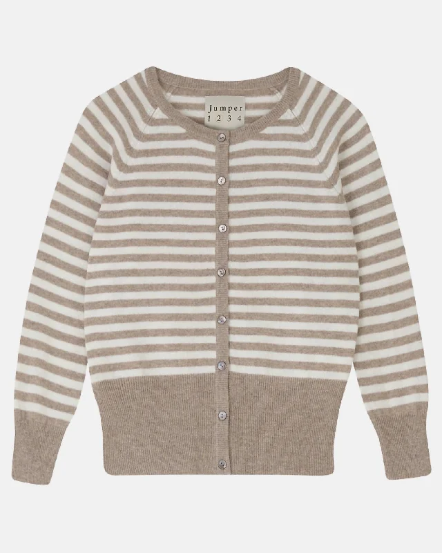 Women's Stripe Shrunken Cardigan In Light Brown