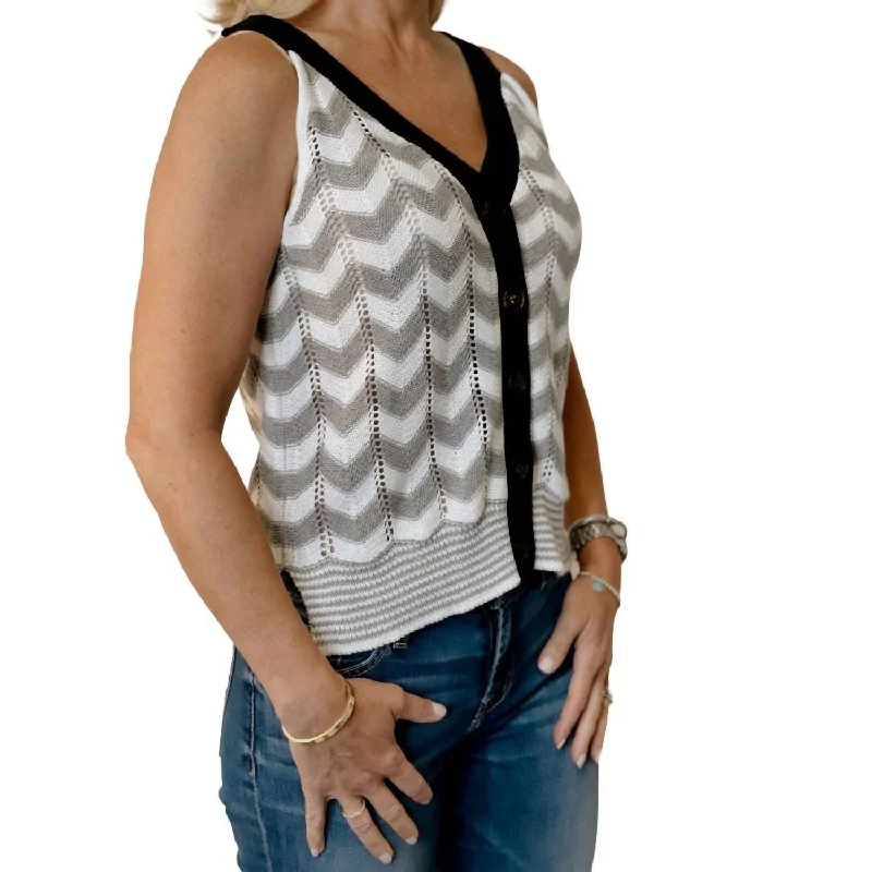 Zig Zag Sweater Tank In Grey Combo