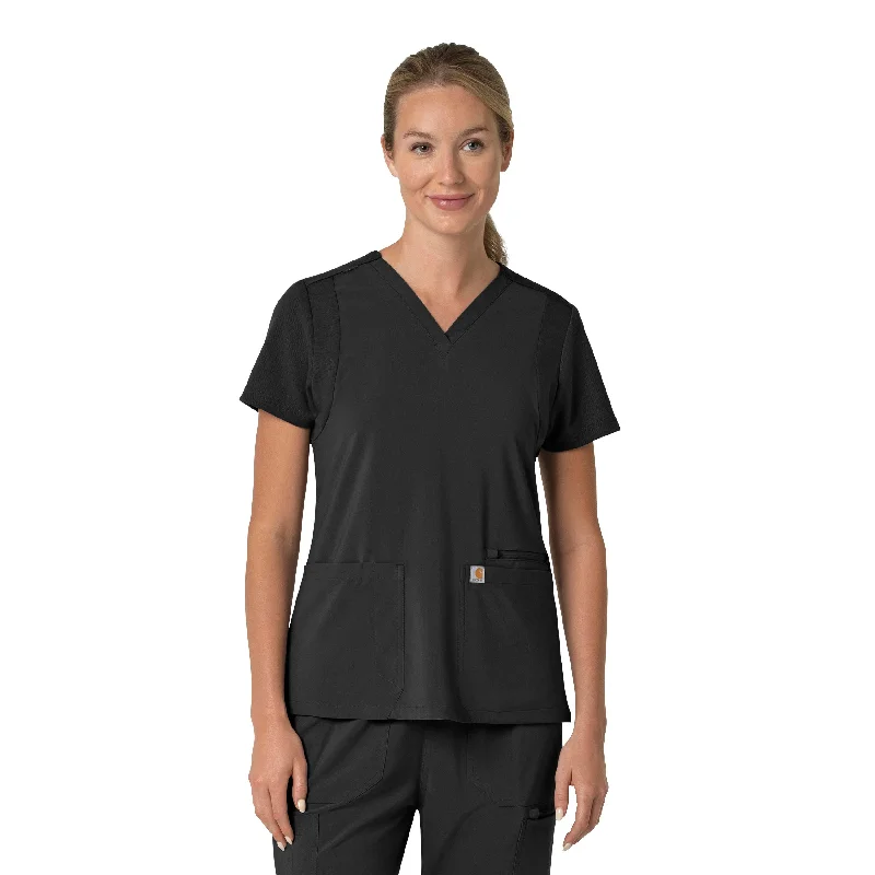 Carhartt Force Cross-Flex Women's Flex Panel V-Neck Scrub Top - Black