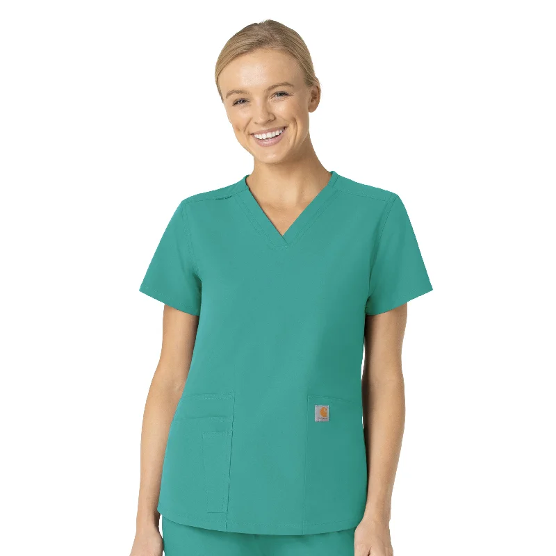 Carhartt Force Essentials Women's V-Neck Scrub Top - Teal Blue