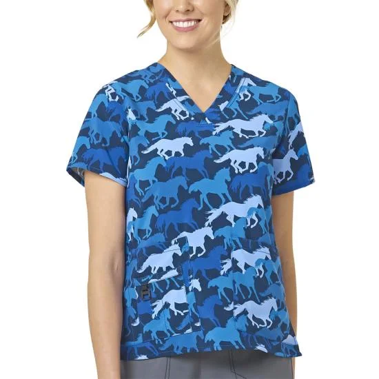 Carhartt Women's Printed V-Neck Scrub Top_Horse Run