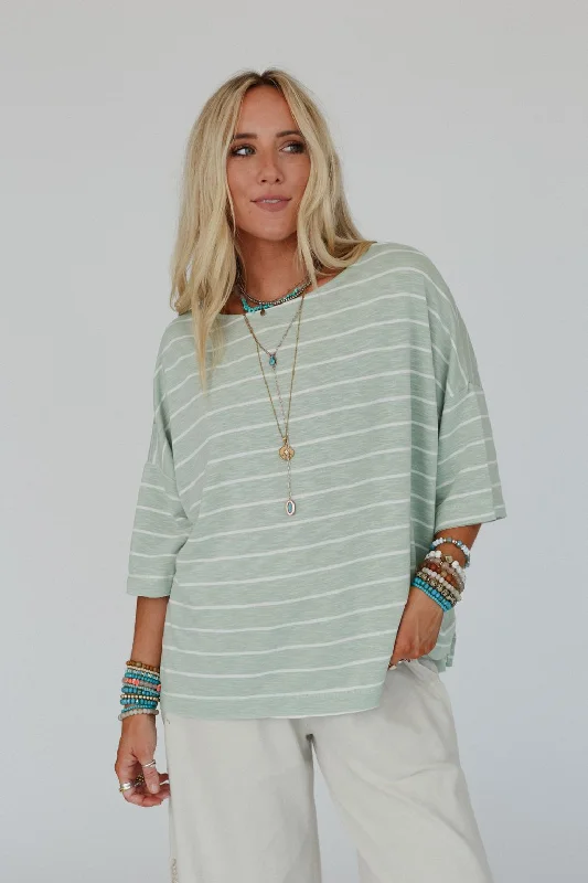 The Nest Dreamy Daze Striped Top - Sage