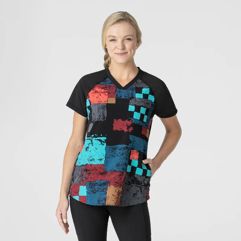 Women's Yoga V-Neck Print Scrub Top - Fireside Check