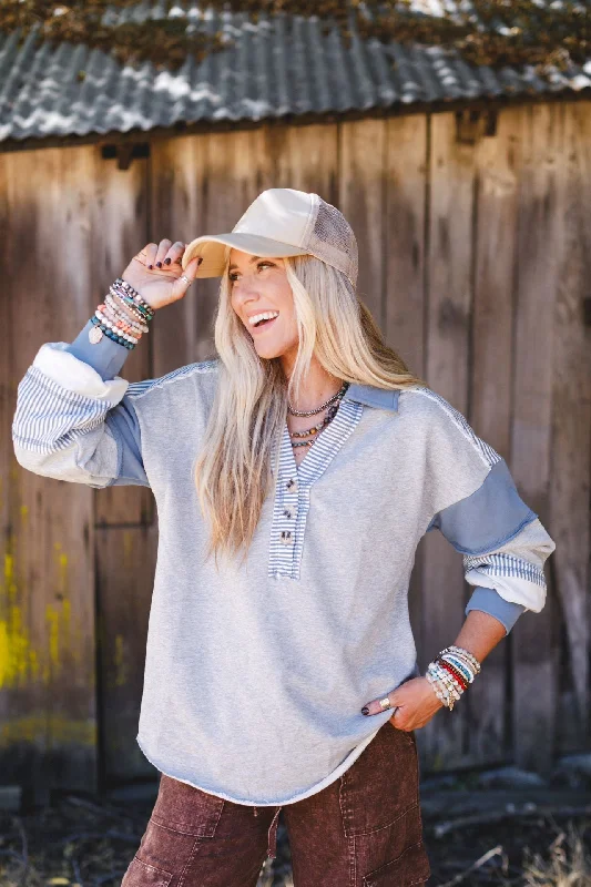 Harmony Haze Henley Top - Heather Gray