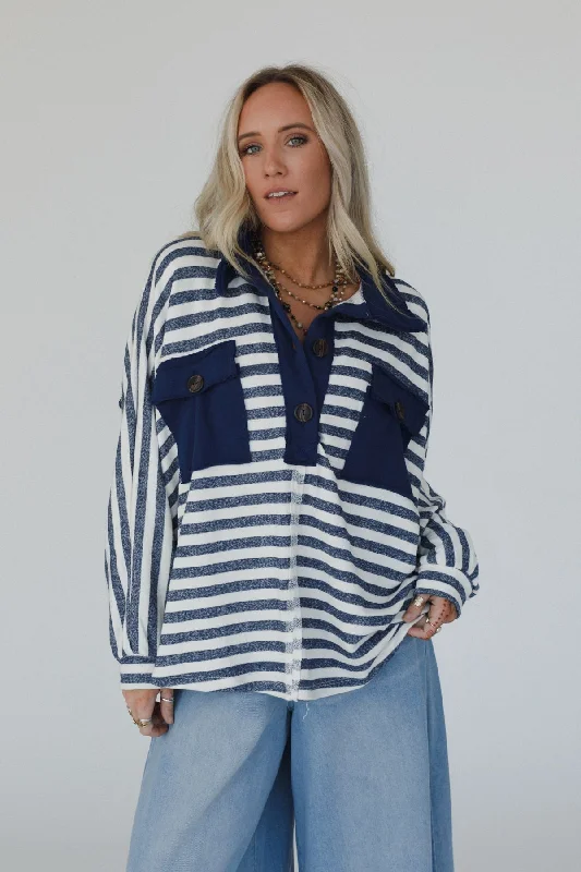 Jodi Striped Tunic Top - Navy