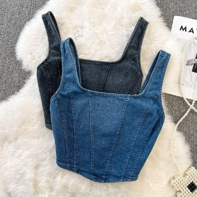 Lyubov Denim Crop Tops