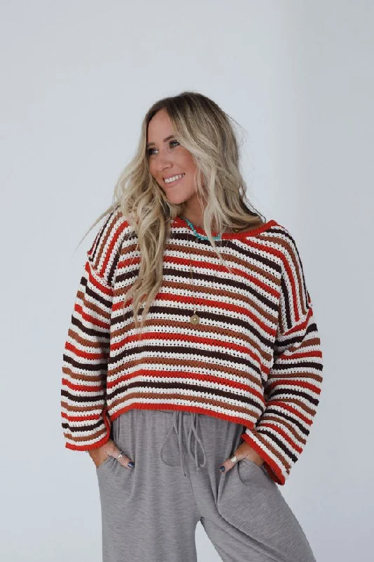 Meadow Crochet Striped Top - Brick Multi