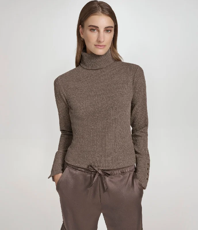 Sweater Knit Turtleneck with Faux Snaps