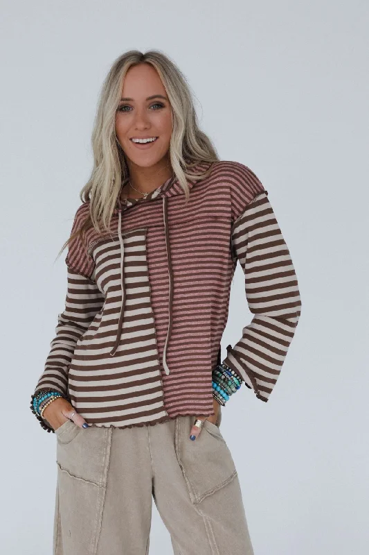 Orla Striped Hoodie Top - Mauve