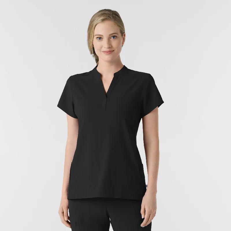 RENEW Women's Mandarin Collar Scrub Top - Black