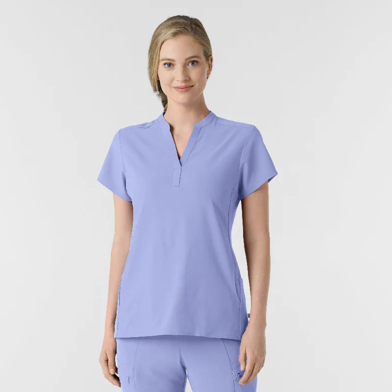 RENEW Women's Mandarin Collar Scrub Top - Ceil Blue