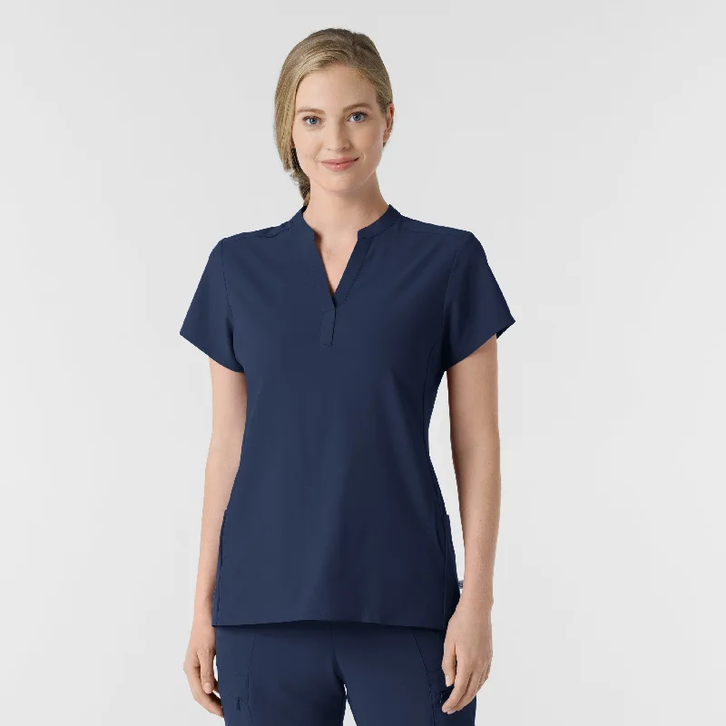 RENEW Women's Mandarin Collar Scrub Top - Navy