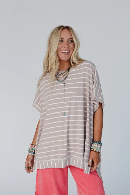 The Nest Sorbetto Striped Top - Taupe