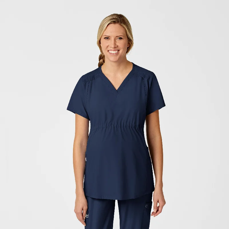 W123 Maternity V-Neck Scrub Top - Navy