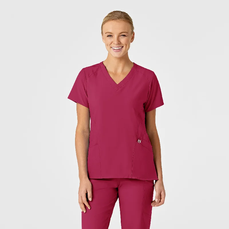 W123 Women's Stylized V-Neck Scrub Top - Viva Magenta