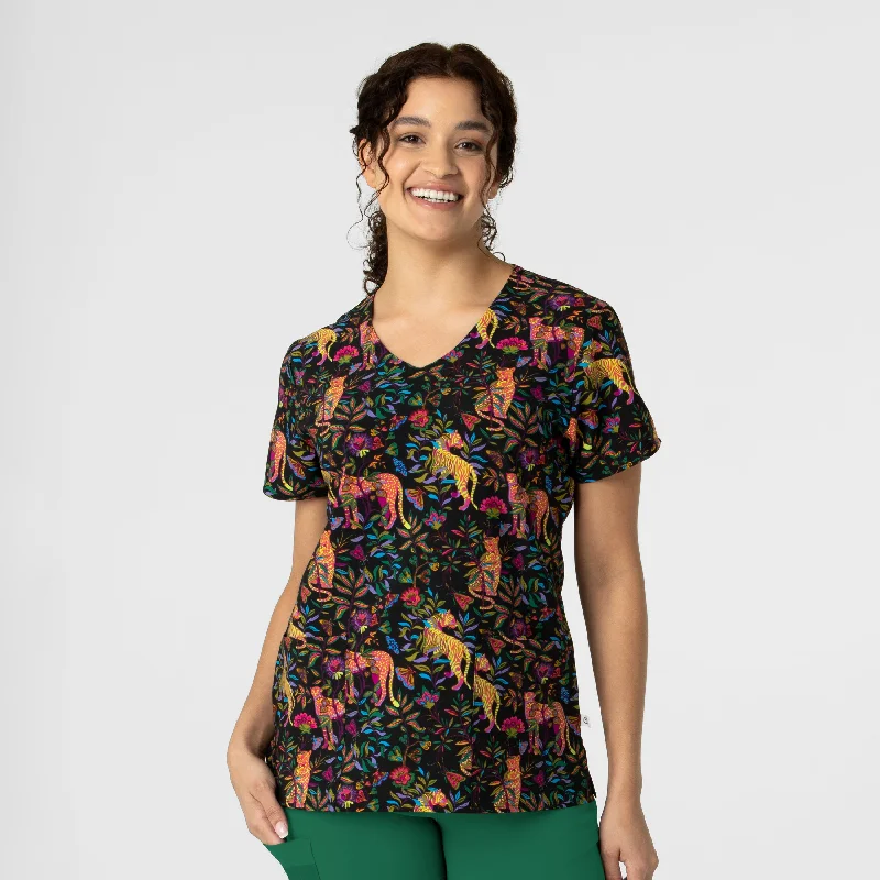 Women’s LIMITED V-Neck Print Scrub Top - Big Cat Jungle